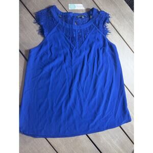 Brixon Ivy Jarrod Lace Detail Large Cobalt Blue Lace Cap Sleeve Blouse Flowy